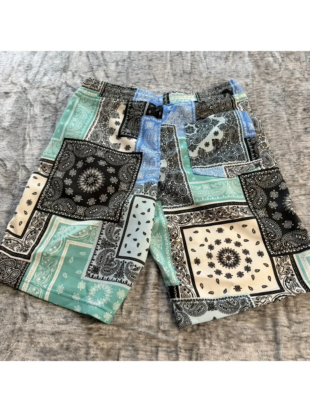Fresh Prints of Bel-Air Men's Blue Multi Bandana Patchwork Drawstring Shorts
